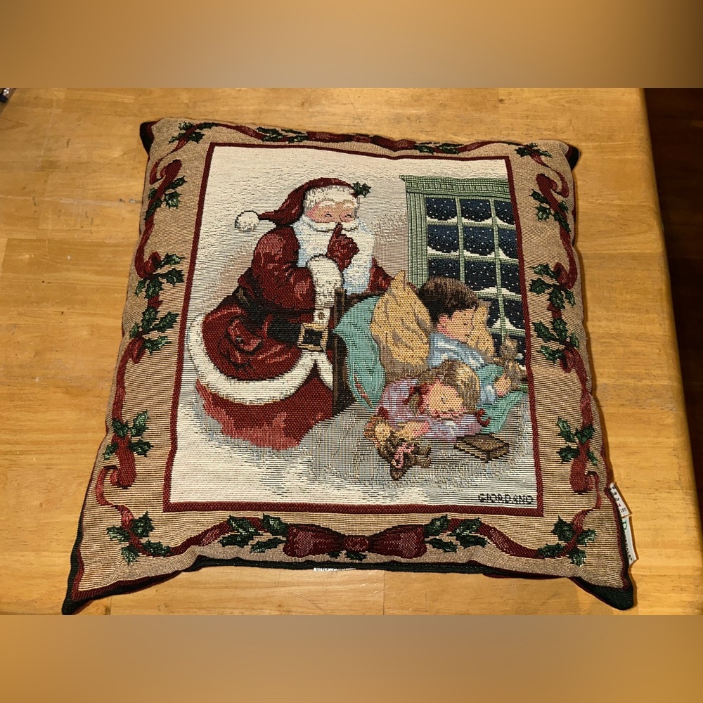 Christmas holiday Santa accent pillow decorative pillow holly winter kids USA